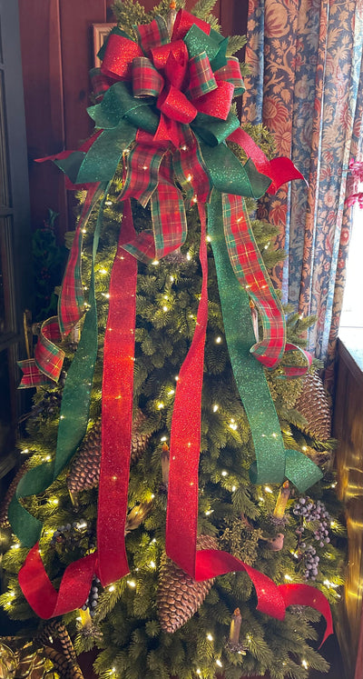 The Elaine Red Green & Gold Christmas Tree Topper Bow