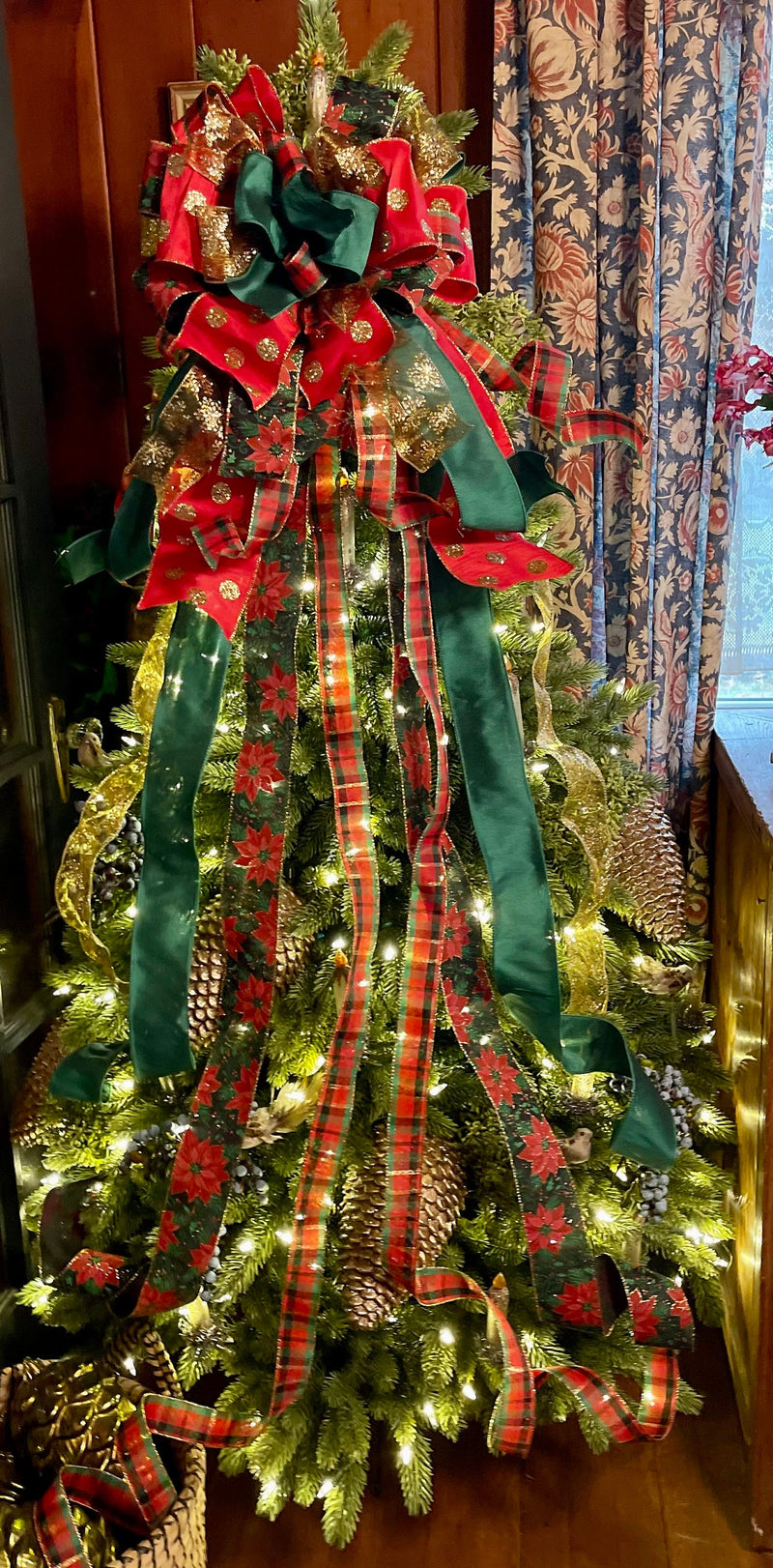 The Mae Red & Gold Christmas Tree Topper Bow
