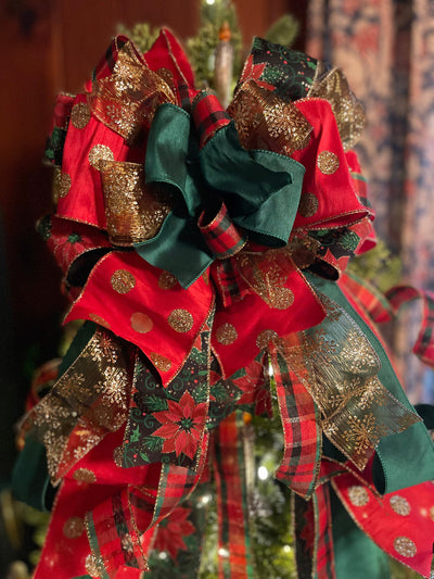 The Mae Red Green & Gold Christmas Tree Topper Bow