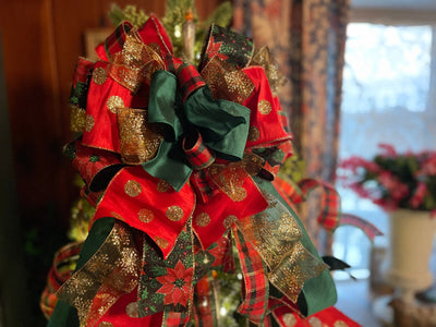 The Mae Red Green & Gold Christmas Tree Topper Bow