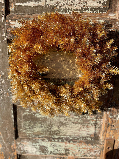 Retro Gold Tinsel Christmas Wreath For Front Door