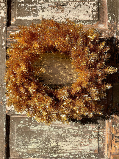 Retro Gold Tinsel Christmas Wreath For Front Door