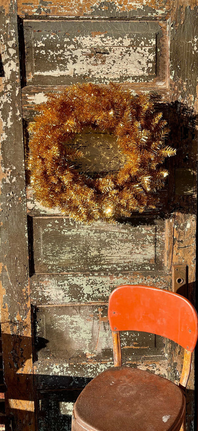 Retro Gold Tinsel Christmas Wreath For Front Door