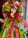 The Martha Mae Red & Lime Green Whimsical Christmas Tree Topper Bow