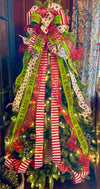 The Martha Mae Red & Lime Green Whimsical Christmas Tree Topper Bow