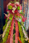 The Martha Mae Red & Lime Green Whimsical Christmas Tree Topper Bow