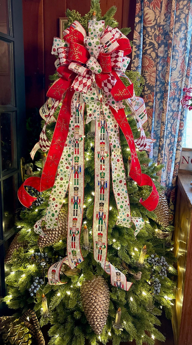 The Johan Red & Green Nutcracker Christmas Tree Topper Bow