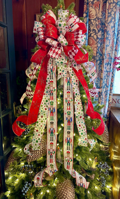 The Johan Red & Green Nutcracker Christmas Tree Topper Bow