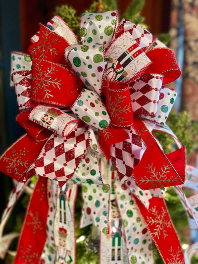 The Johan Red & Green Nutcracker Christmas Tree Topper Bow