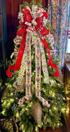 The Johan Red & Green Nutcracker Christmas Tree Topper Bow