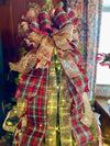 The Amelia Red Green and Gold Christmas Tree Topper Bow