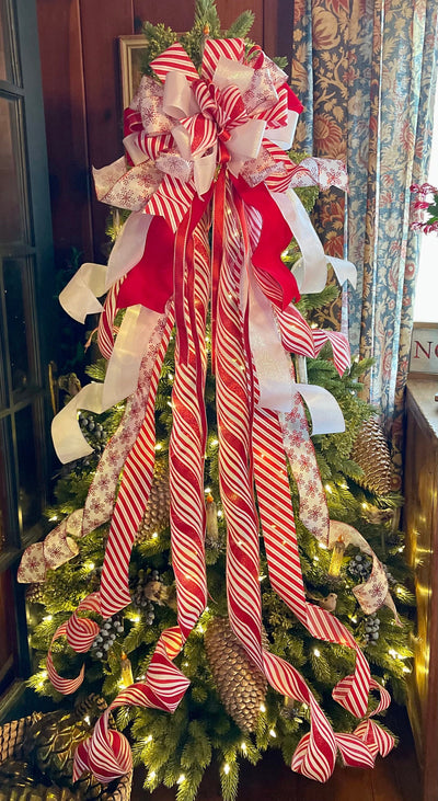 The Mitzi Red & White Christmas Tree Topper Bow