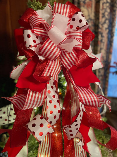 The Kathleen Red & White Christmas Tree Topper Bow