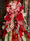 The Kathleen Red & White Christmas Tree Topper Bow