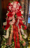 The Kathleen Red & White Christmas Tree Topper Bow