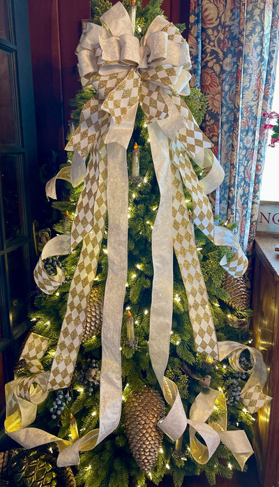 The Marilyn Gold & white Christmas Tree Topper Bow