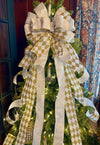 The Marilyn Gold & white Christmas Tree Topper Bow, White bow for tree, Xmas bow, tree trimming bow, long streamer bow, mailbox decor