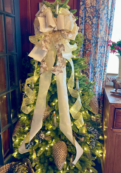 The Melody Ivory & Gold Christmas Tree Topper Bow