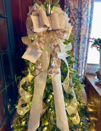 The Melody Ivory & Gold Christmas Tree Topper Bow