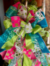 The Lourdes Hot Pink & Lime Green Christmas Tree Topper Bow