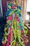 The Lourdes Hot Pink & Lime Green Christmas Tree Topper Bow