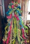 The Lourdes Hot Pink & Lime Green Christmas Tree Topper Bow