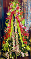 The Missy Red & Lime Green Christmas Tree Topper Bow