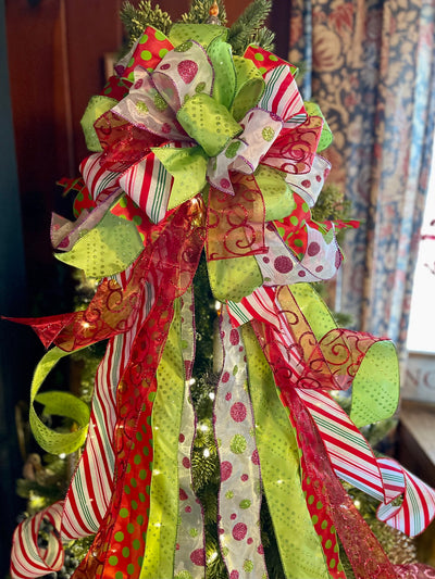 The Missy Red & Lime Green Christmas Tree Topper Bow