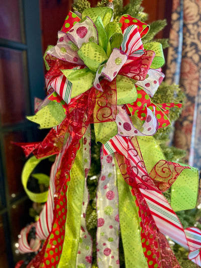 The Missy Red & Lime Green Christmas Tree Topper Bow