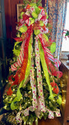 The Missy Red & Lime Green Christmas Tree Topper Bow