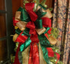 The Sophia Red Green & Gold Christmas Tree Topper Bow