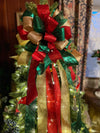 The Sophia Red Green & Gold Christmas Tree Topper Bow