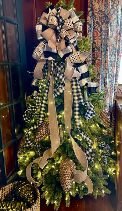 The Kimmie Black White Buffalo Check Christmas Tree Topper Bow
