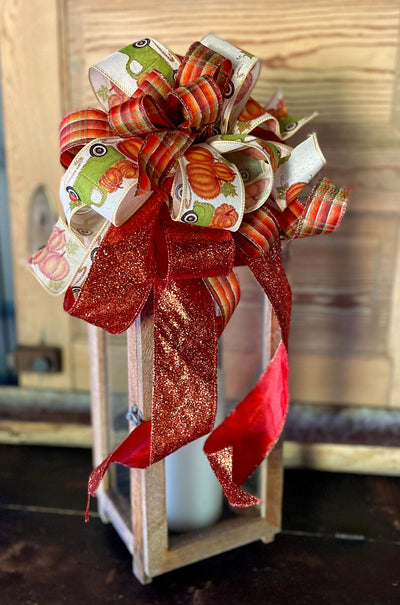 The Pauline Orange & Green Fall Bow For Wreaths and Lanterns