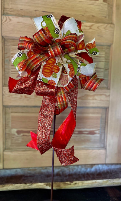 The Pauline Orange & Green Fall Bow For Wreaths and Lanterns