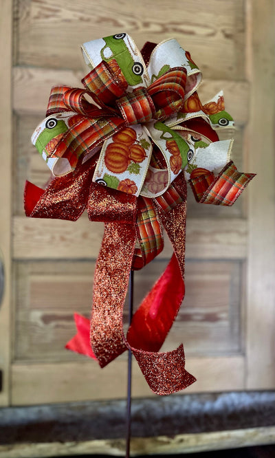 The Pauline Orange & Green Fall Bow For Wreaths and Lanterns