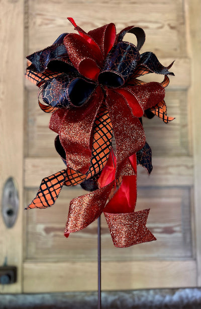 The Morticia Black and Orange Halloween Spiderweb Bow