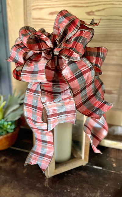Copper & Sage Green Plaid Fall Bow