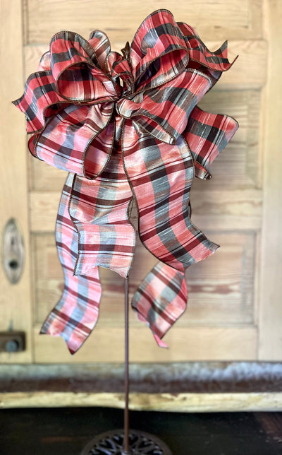 Copper & Sage Green Plaid Fall Bow