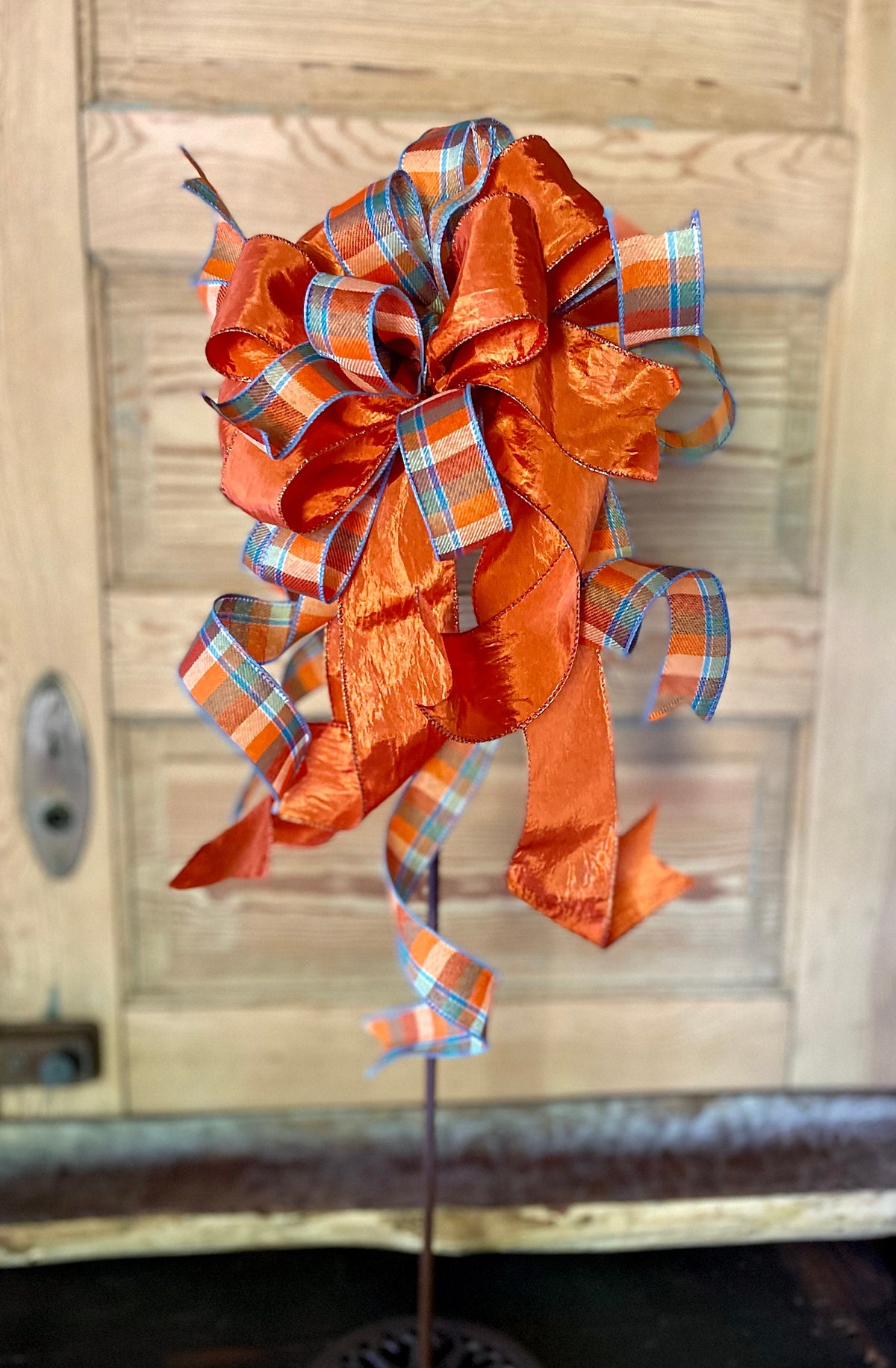 The Augusta Orange & Blue Fall Bow For Wreaths and Lanterns