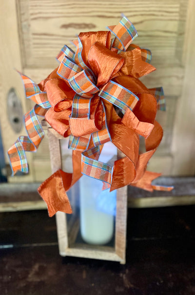 The Augusta Orange & Blue Fall Bow For Wreaths and Lanterns