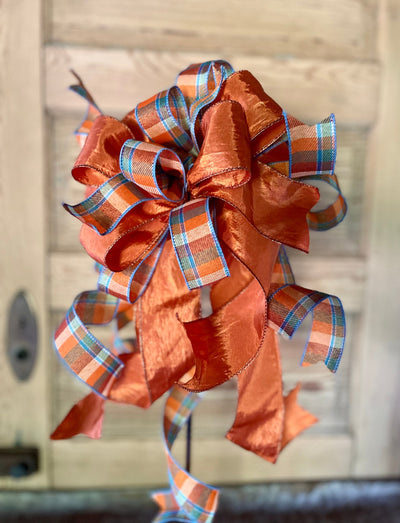 The Augusta Orange & Blue Fall Bow For Wreaths and Lanterns