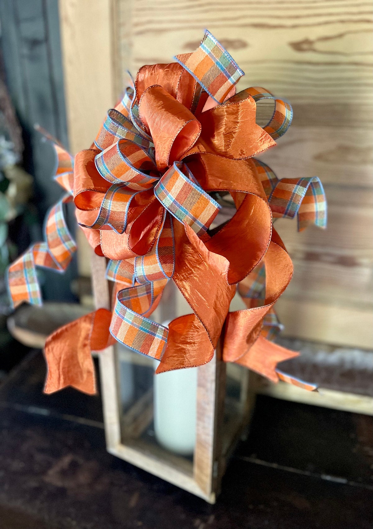 The Augusta Orange & Blue Fall Bow For Wreaths and Lanterns