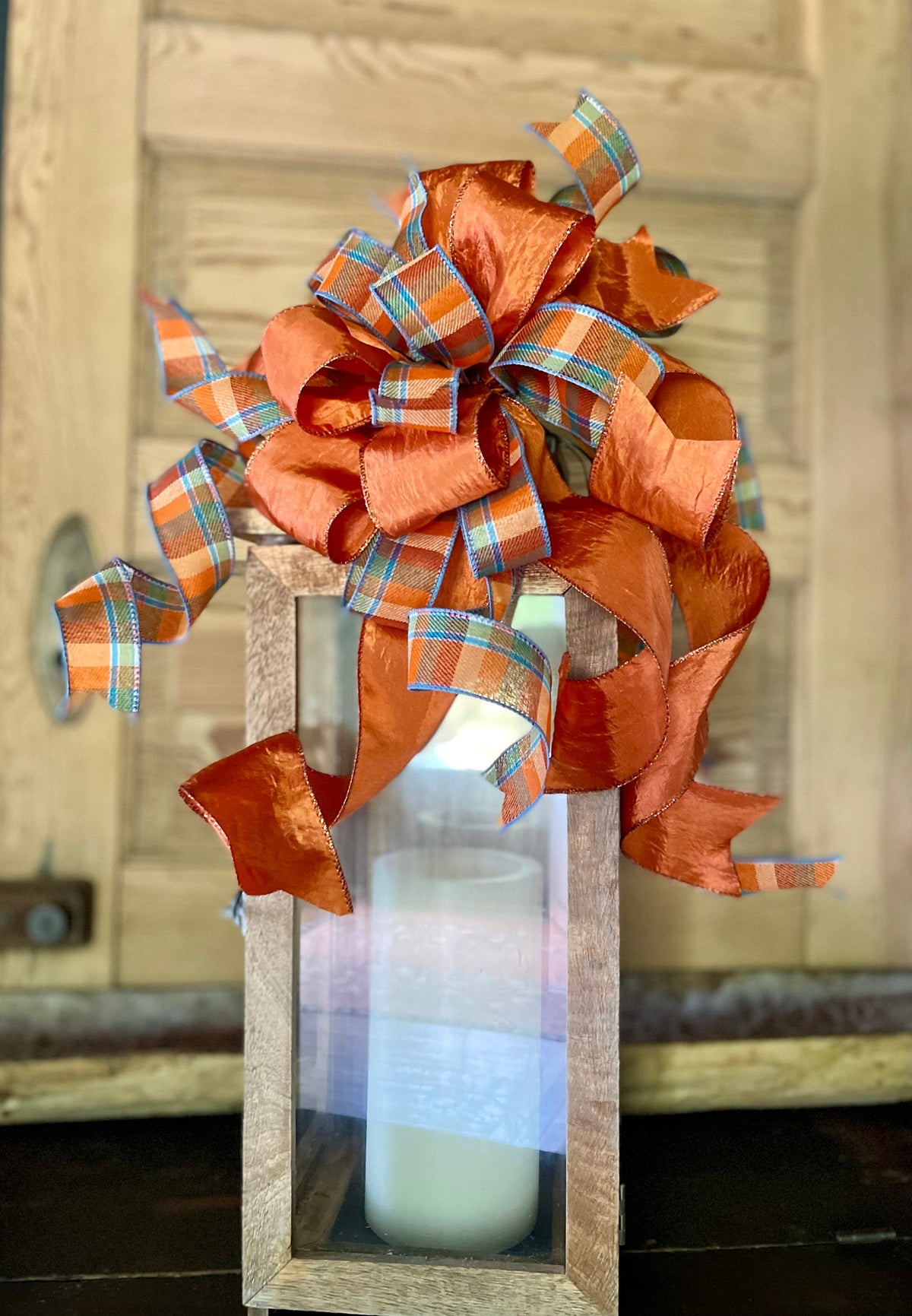 The Augusta Orange & Blue Fall Bow For Wreaths and Lanterns