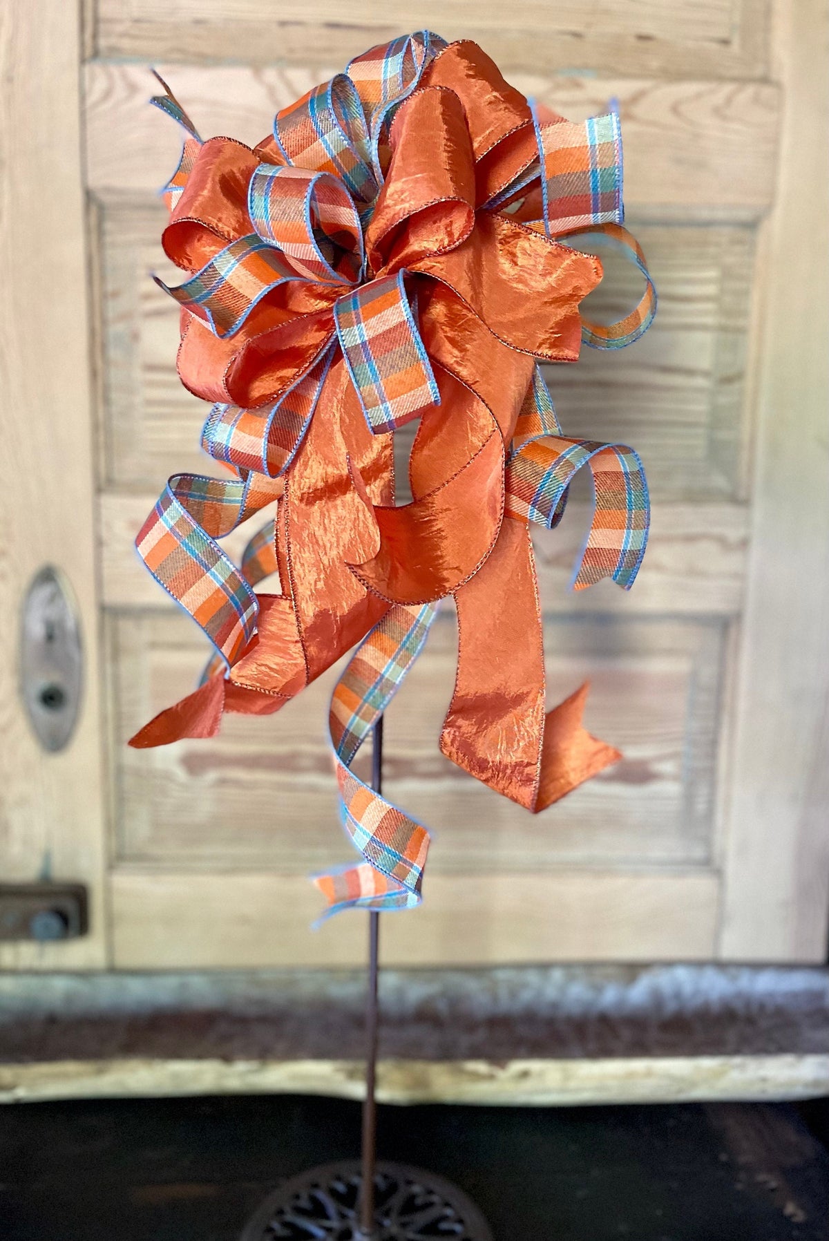 The Augusta Orange & Blue Fall Bow For Wreaths and Lanterns