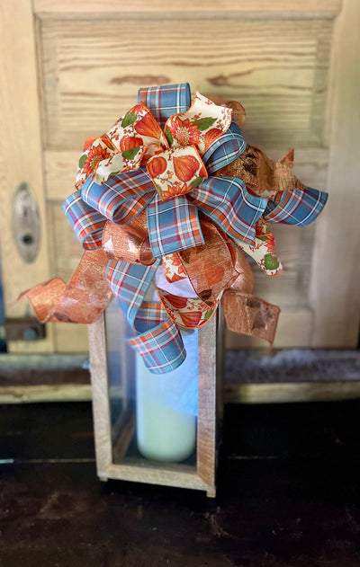 The Sherry Orange Copper & Teal Fall Bow For Wreaths and Lanterns