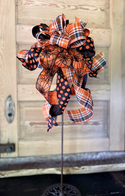 The Heather Orange Black & White Fall Bow For Wreaths