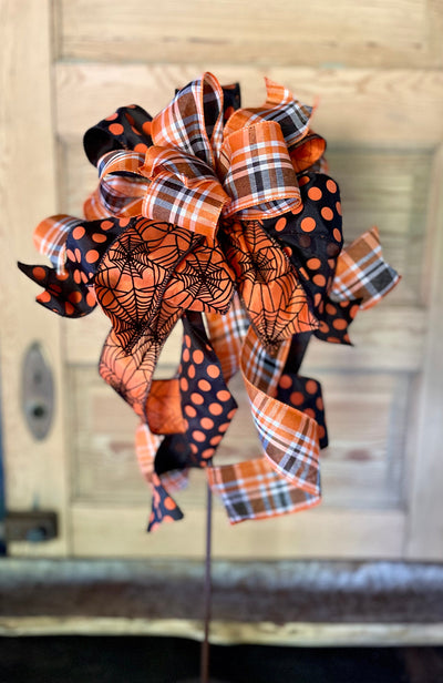 Orange Black White Fall Bow