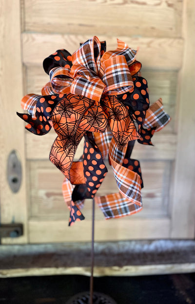 The Heather Orange Black & White Fall Bow For Wreaths