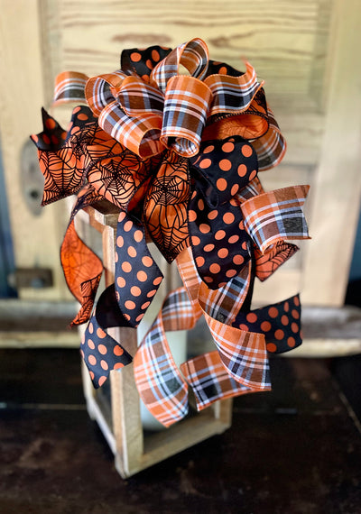 The Heather Orange Black & White Fall Bow For Wreaths